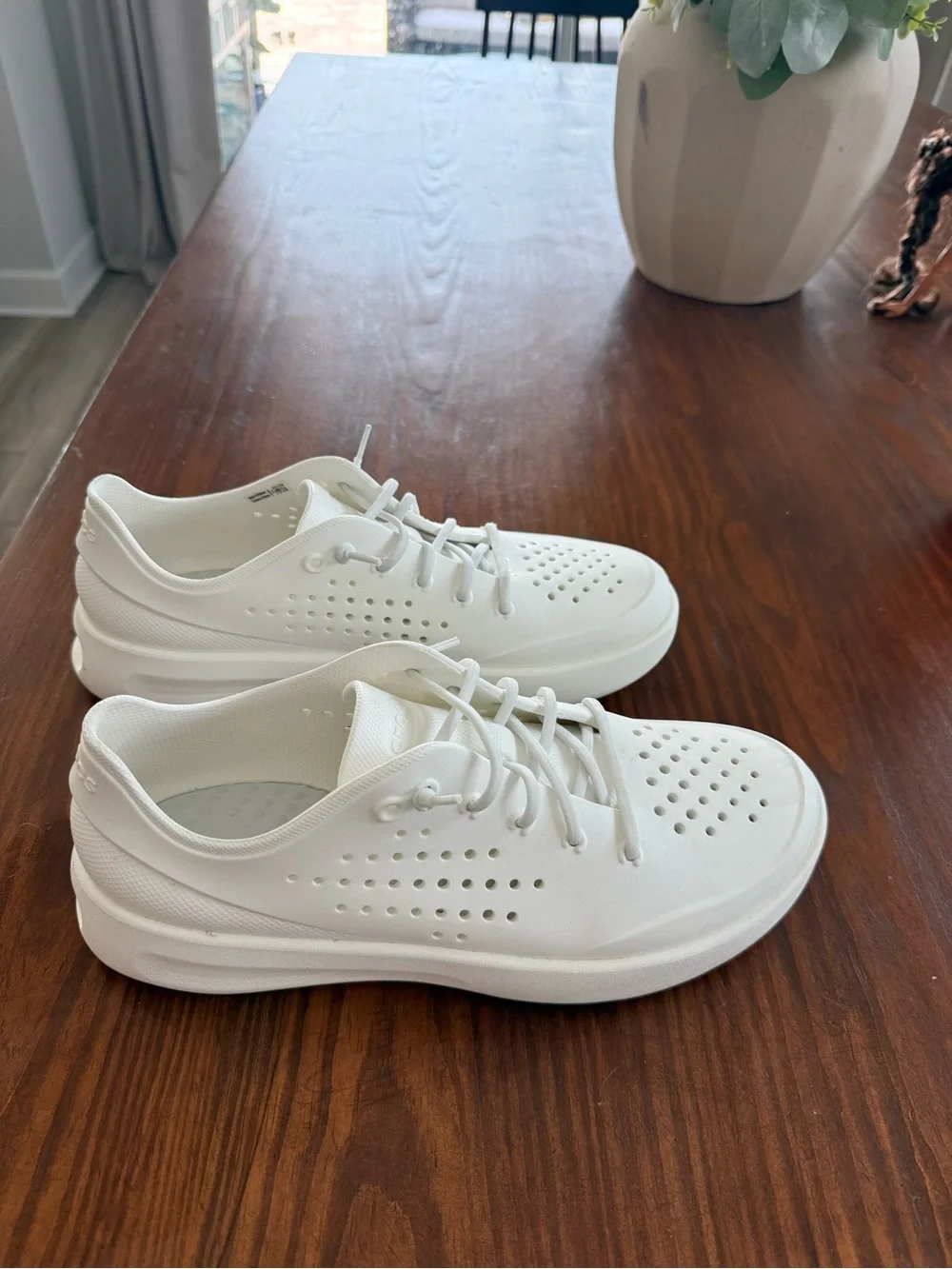 CROCS Men's White Perforated Lace-Up Boat Shoes